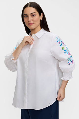 Olivia Plus Floral Embroidery 3/4 Sleeve Shirt