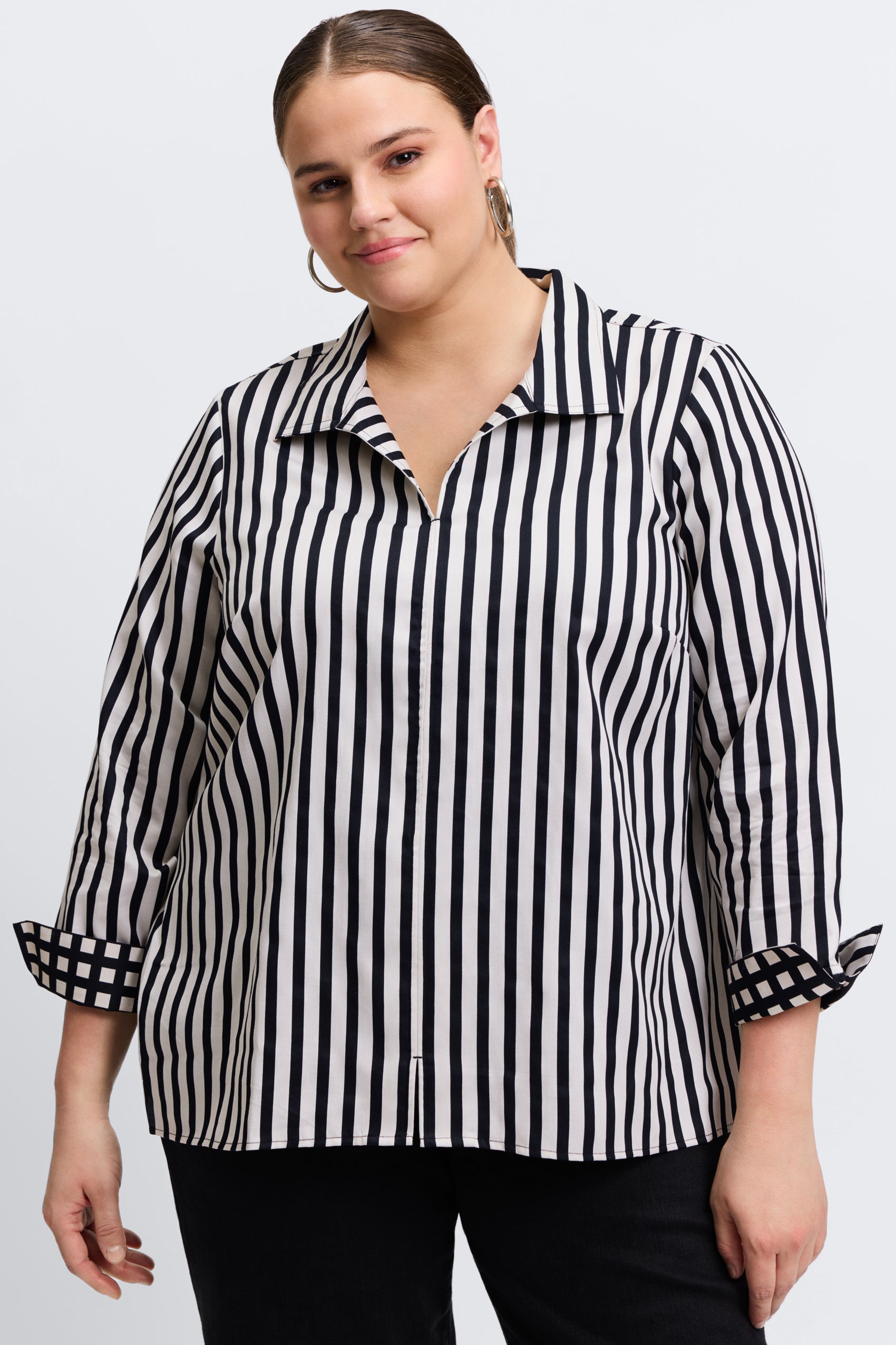 A relaxed fit no-iron Foxcroft shirt, styled for plus-size comfort.