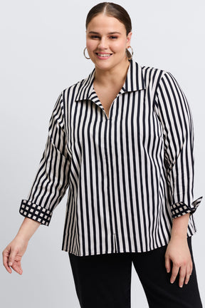 Agnes Plus Stripe & Gingham Long Sleeve Popover Shirt