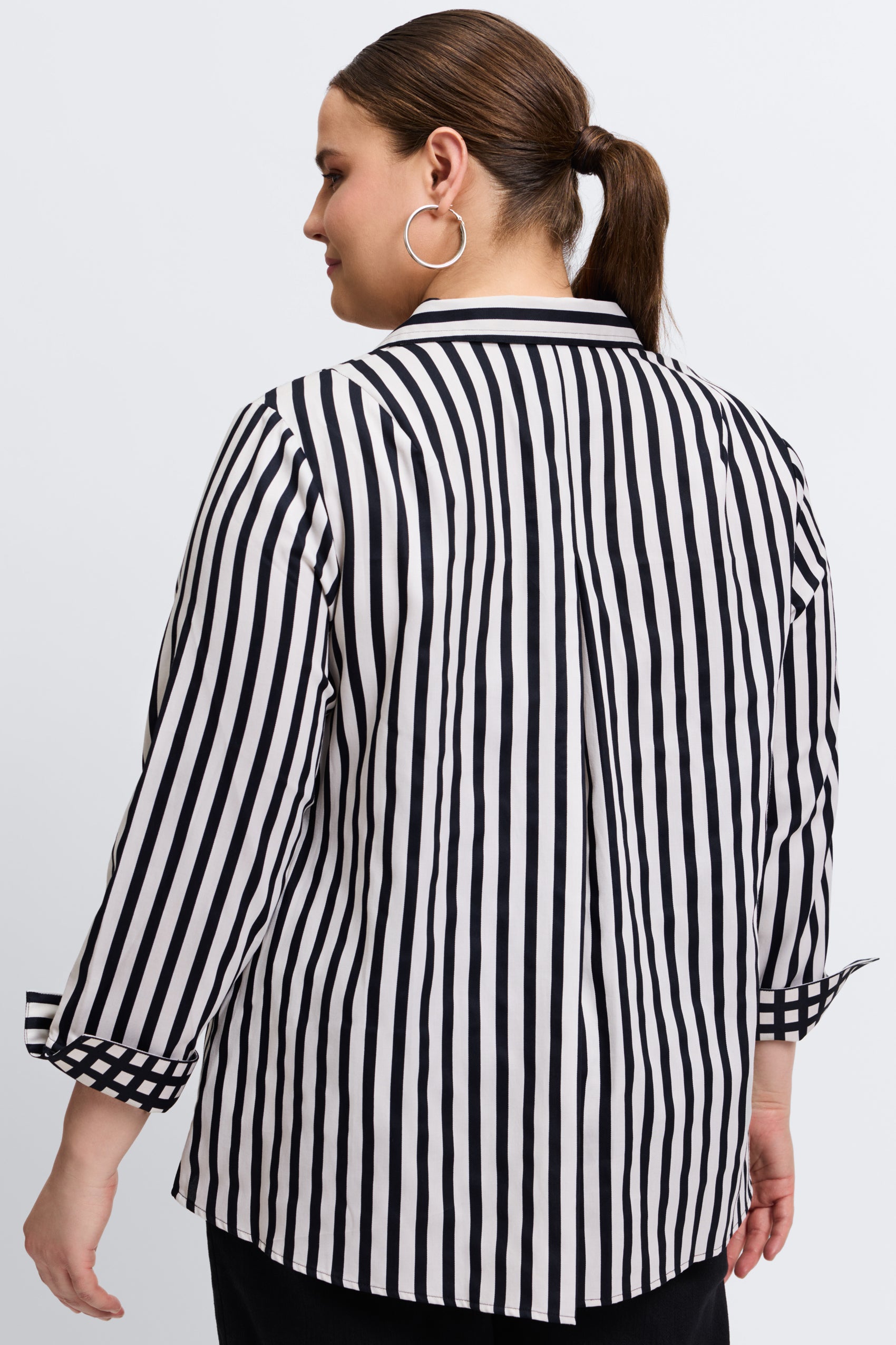 Agnes Plus Stripe & Gingham Long Sleeve Popover Shirt