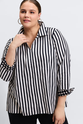 Agnes Plus Stripe & Gingham Long Sleeve Popover Shirt