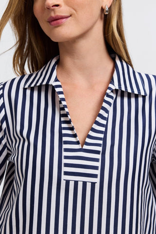 Julia Stripe Paisley 3/4 Sleeve Popover Shirt