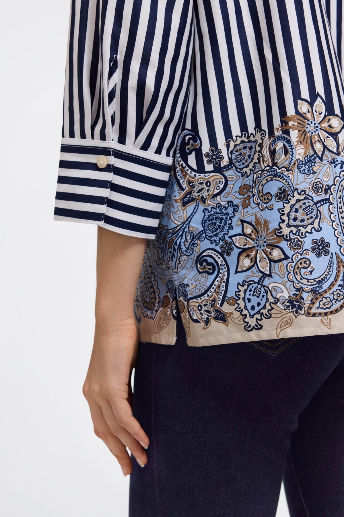 Julia Stripe Paisley 3/4 Sleeve Popover Shirt