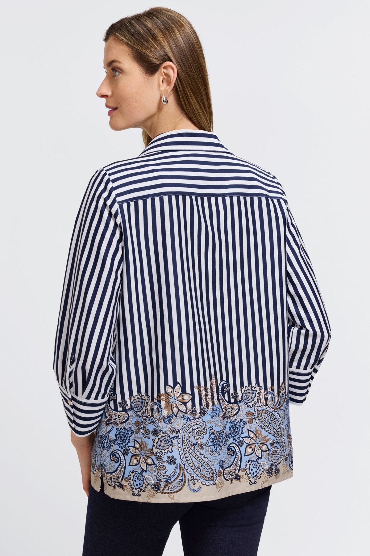 Julia Stripe Paisley 3/4 Sleeve Popover Shirt