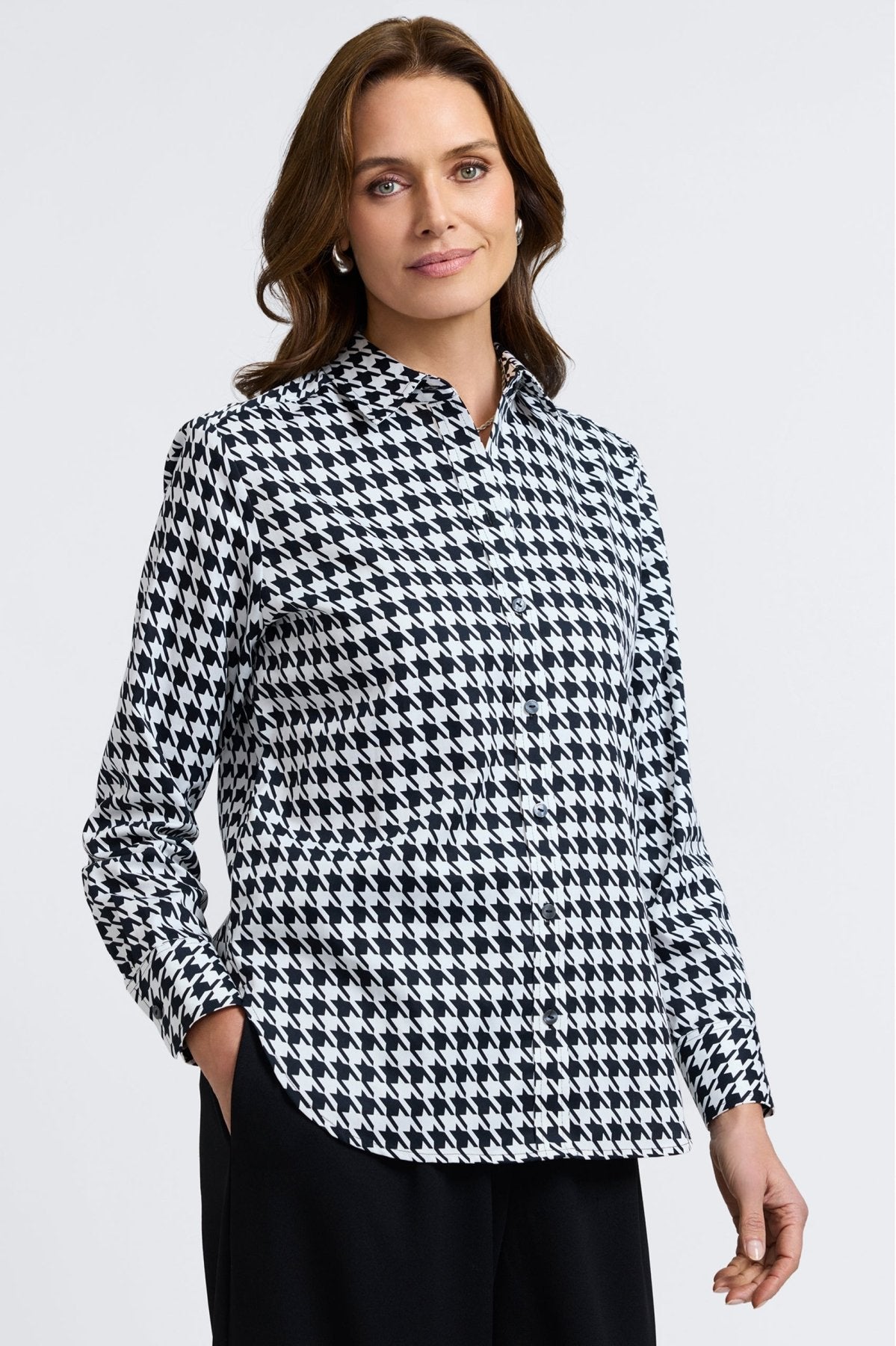 Meghan Classic Houndstooth Long Sleeve Shirt