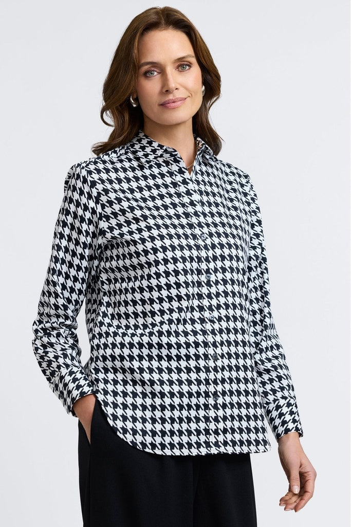 Meghan Classic Houndstooth Long Sleeve Shirt