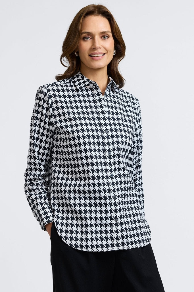 Meghan Classic Houndstooth Long Sleeve Shirt – Foxcroft