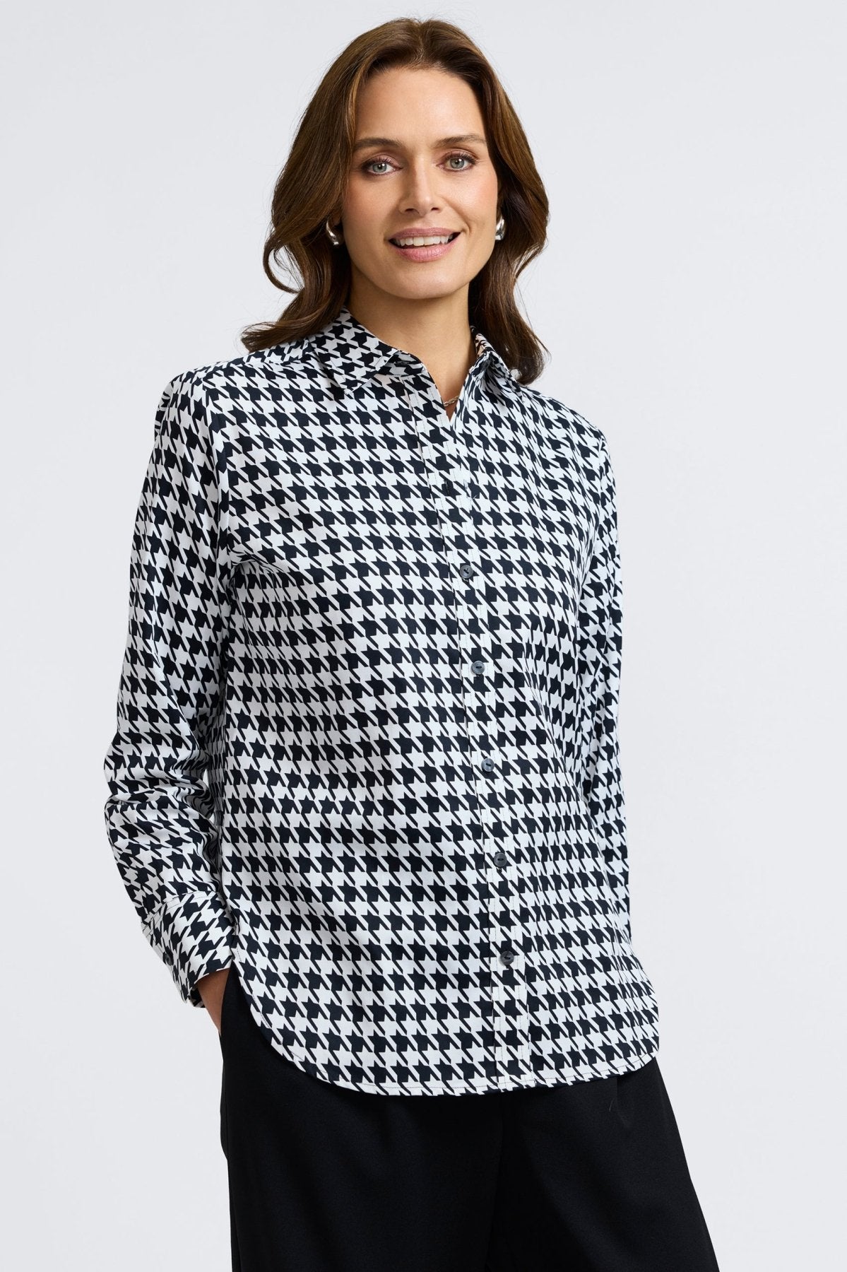 Meghan Classic Houndstooth Long Sleeve Shirt