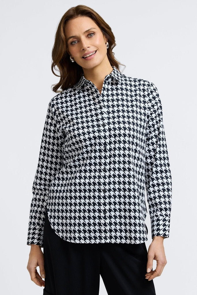 houndstooth dress shirt Foxcroft Meghan Classic Houndstooth Long Sleeve Shirt Classic Houndstooth / S