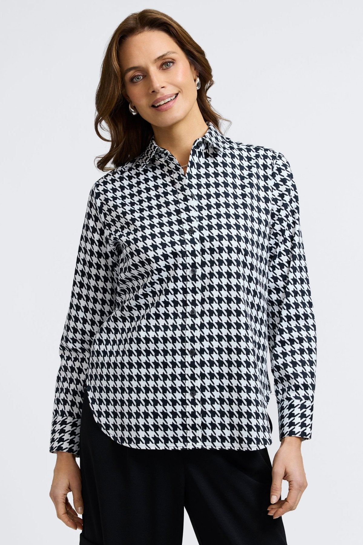 Meghan Classic Houndstooth Long Sleeve Shirt