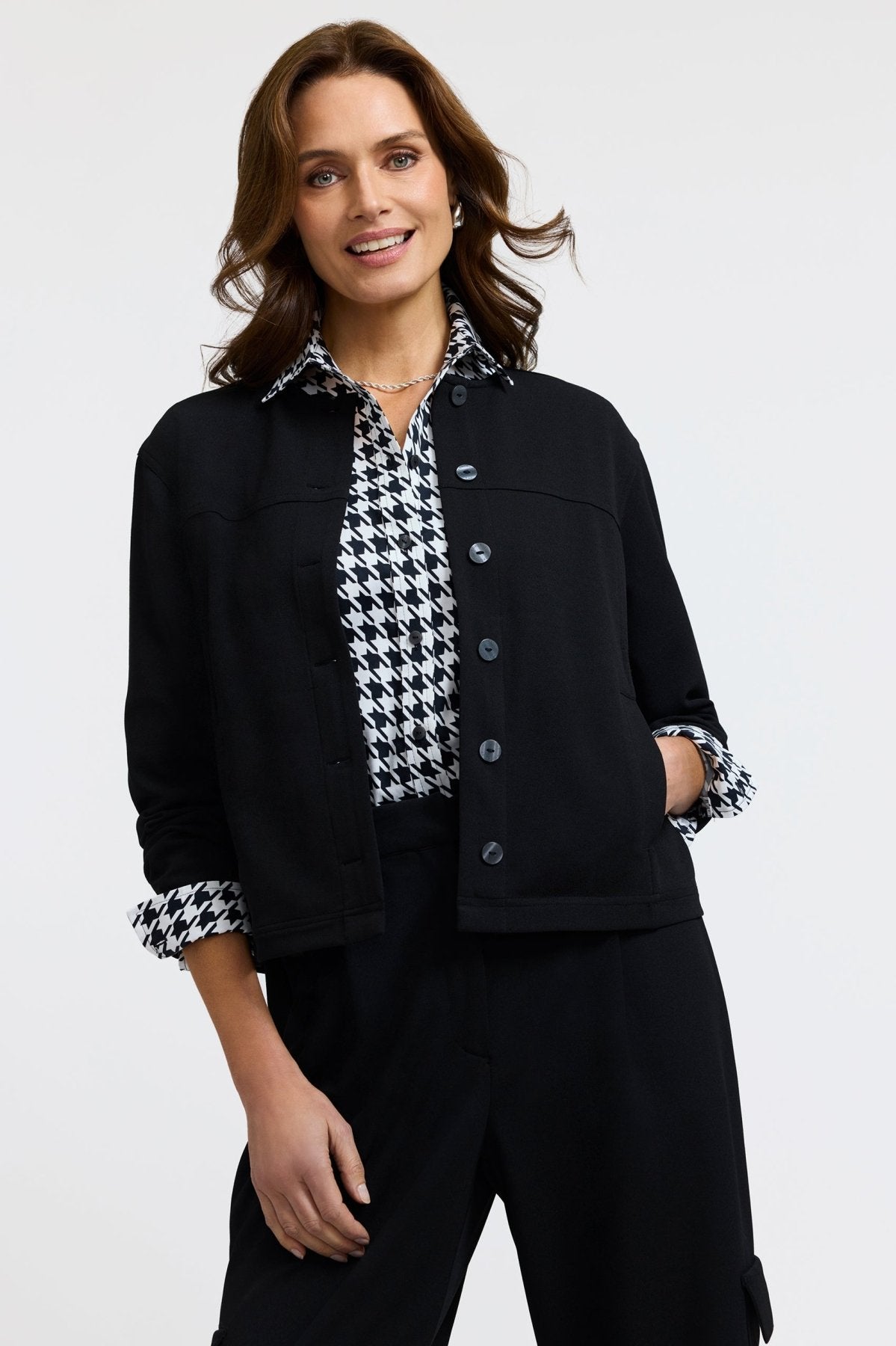 Meghan Classic Houndstooth Long Sleeve Shirt