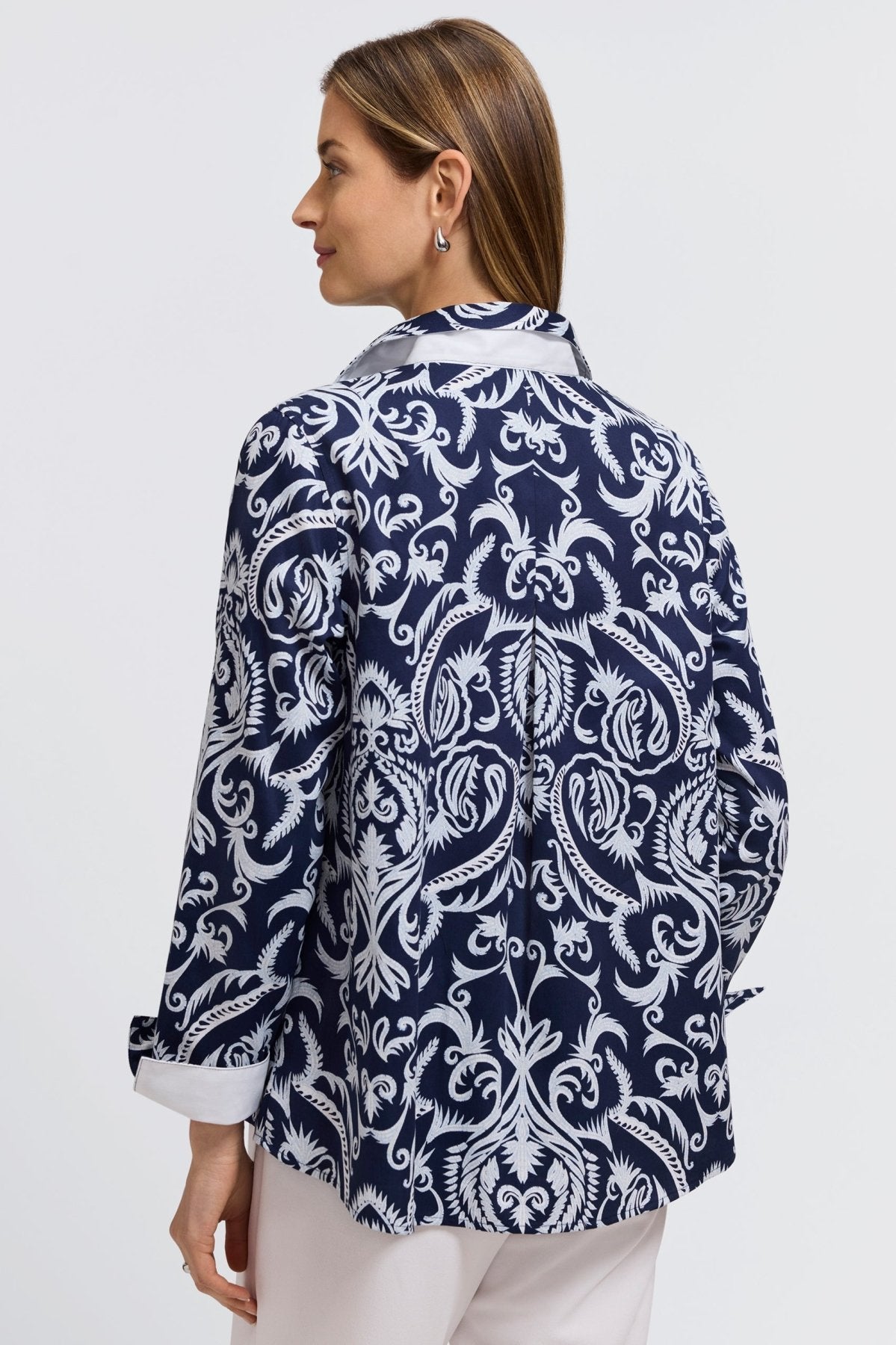 Agnes Printed Damask Long Sleeve Popover Shirt