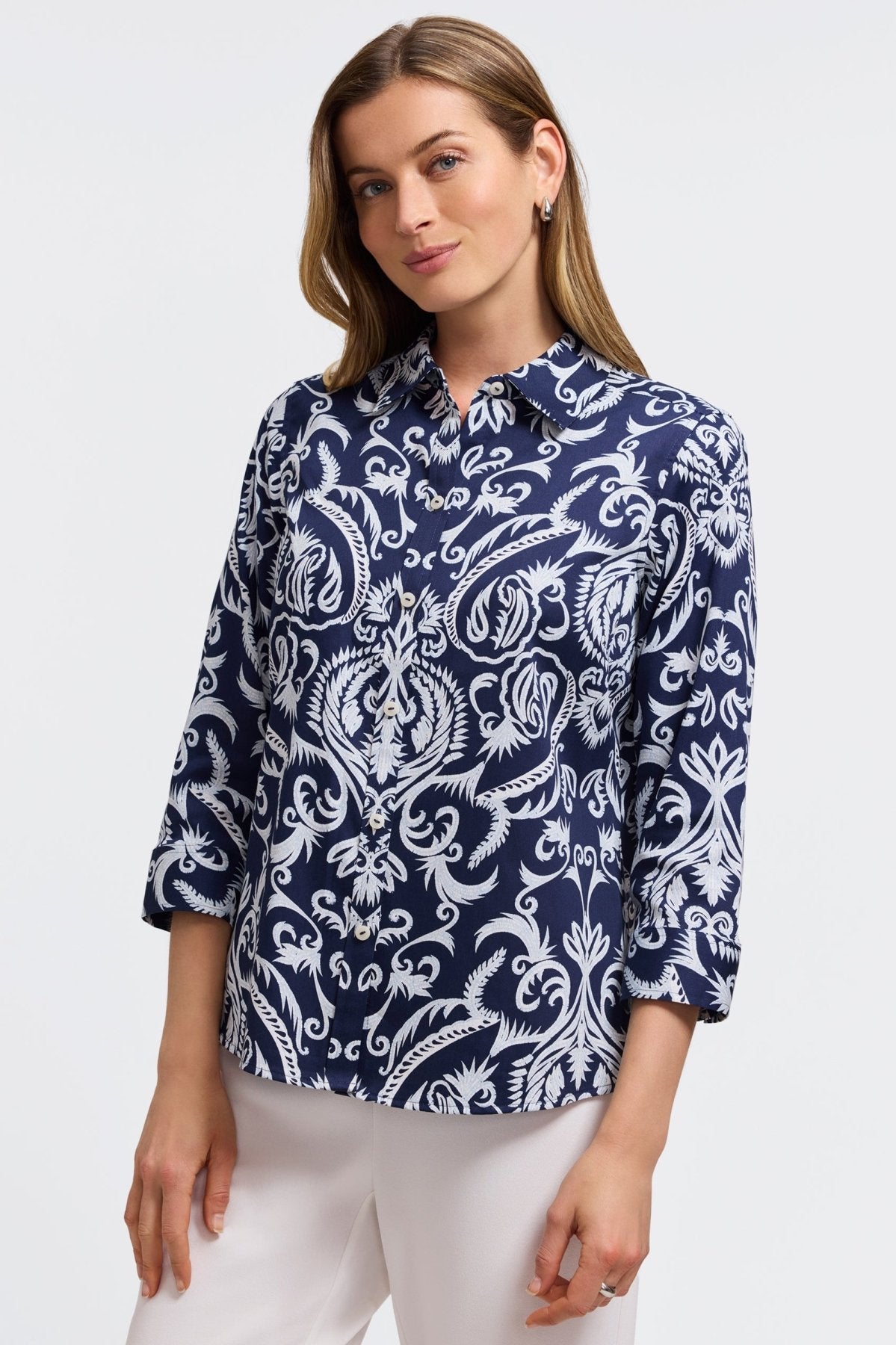 Hampton Printed Damask 3/4 Sleeve Shirt