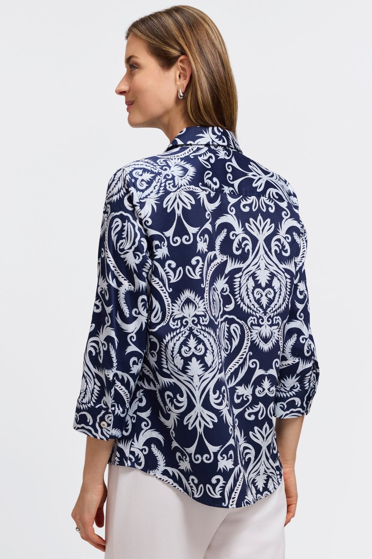 Hampton Printed Damask 3/4 Sleeve Shirt