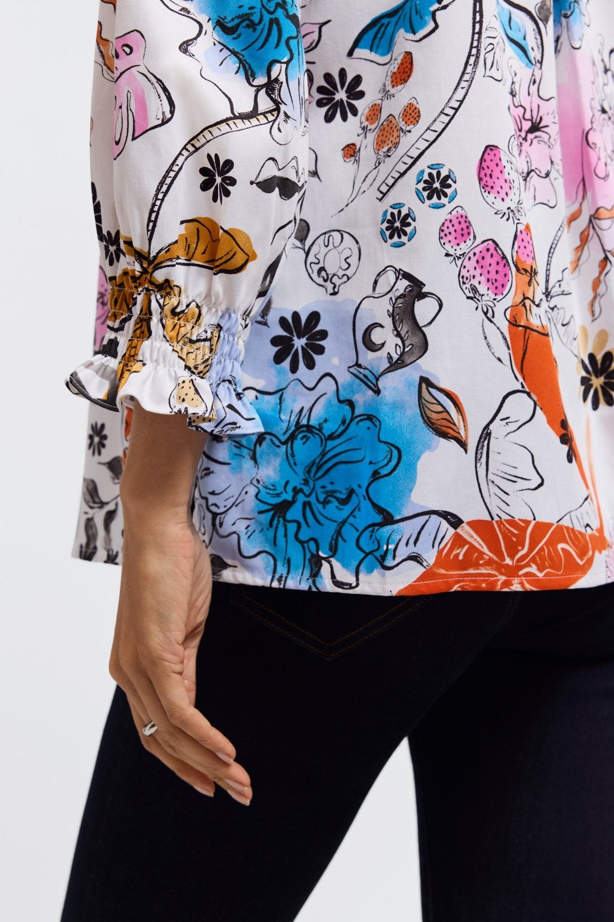 Alicia Tropical Watercolor 3/4 Sleeve Popover Shirt