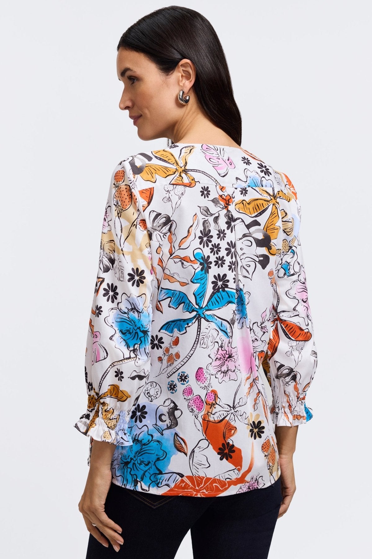 Alicia Tropical Watercolor 3/4 Sleeve Popover Shirt
