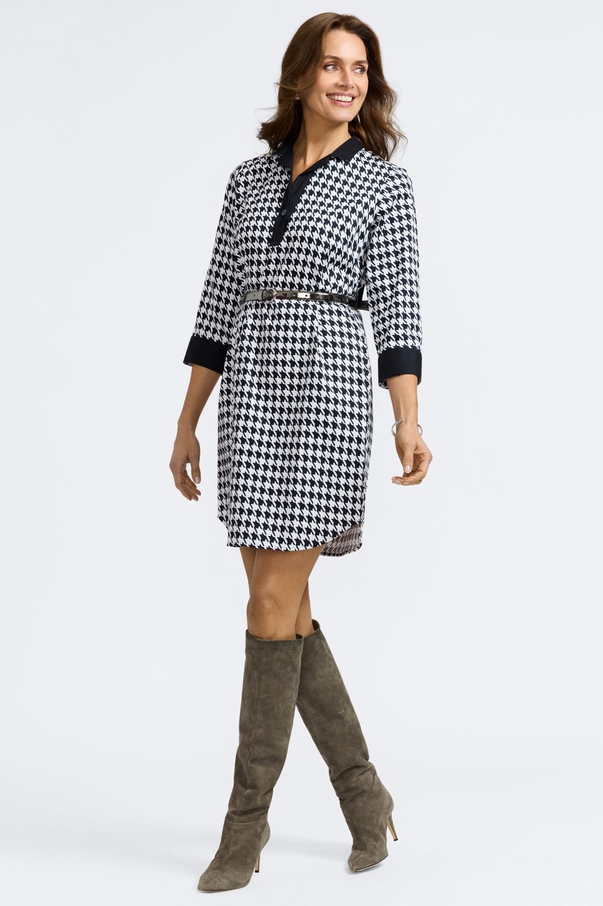 Sloane Classic Houndstooth 3/4 Sleeve Dress