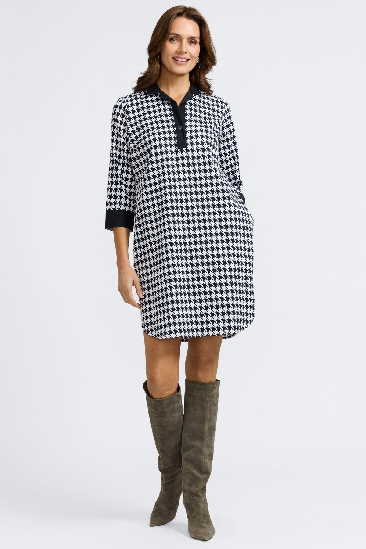 Sloane Classic Houndstooth 3/4 Sleeve Dress