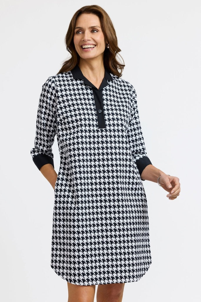 houndstooth dress women Sloane Classic Houndstooth 3/4 Sleeve Dress XL