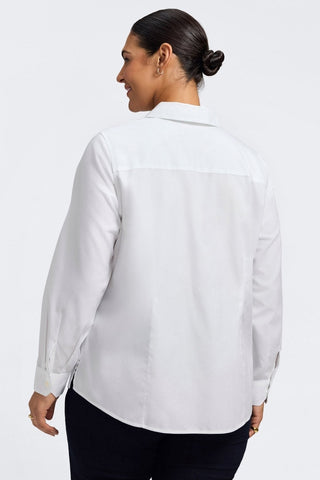 Back view of the Dianna Plus Long Sleeve Shirt with flattering darts on the back 
#color_white