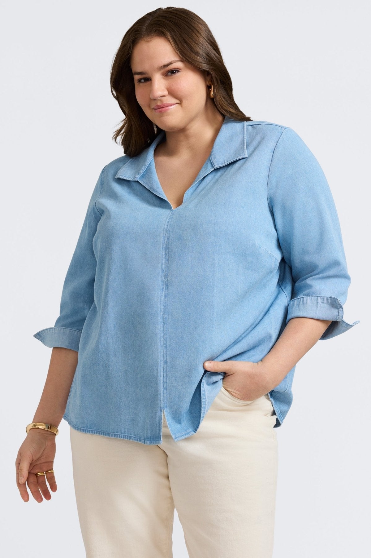 Agnes Plus Tencel® Denim 3/4 Sleeve Popover Shirt
