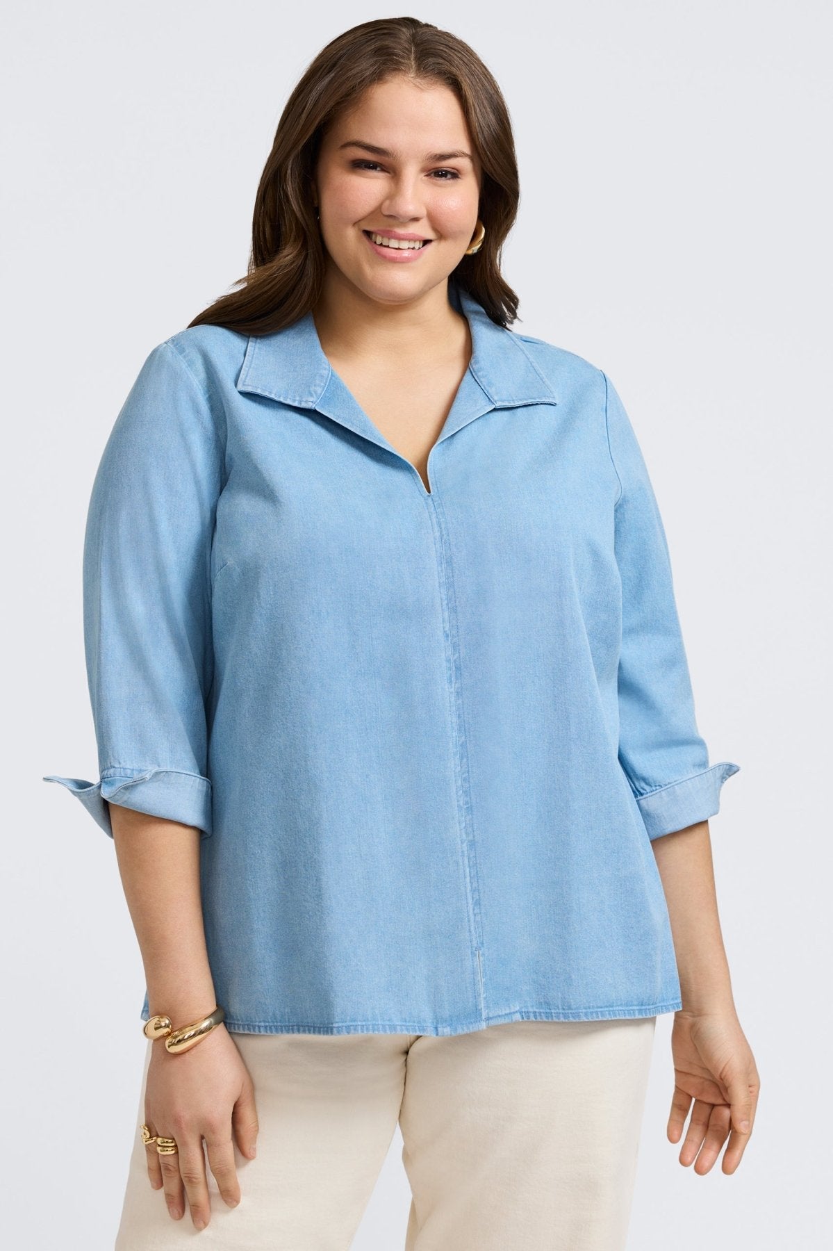 Agnes Plus Tencel® Denim 3/4 Sleeve Popover Shirt