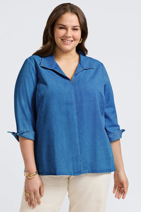Agnes Plus Tencel® Denim 3/4 Sleeve Popover Shirt