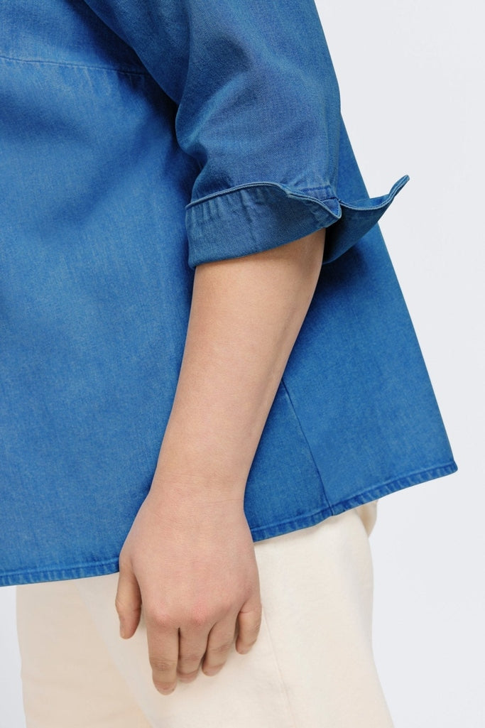 Agnes Plus Tencel® Denim 3/4 Sleeve Popover Shirt- Foxcroft