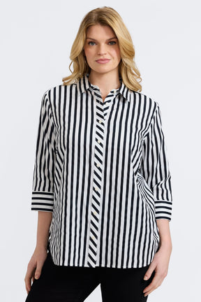Meghan Plus Black Stripe & Gingham 3/4 Sleeve Shirt