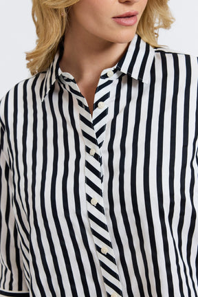 Meghan Plus Black Stripe & Gingham 3/4 Sleeve Shirt