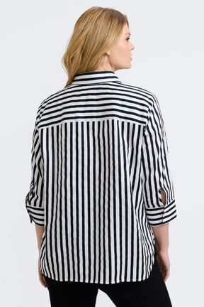 Meghan Plus Black Stripe & Gingham 3/4 Sleeve Shirt