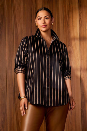 Margie Stripe & Houndstooth 3/4 Sleeve Shirt