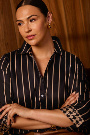 Margie Stripe & Houndstooth 3/4 Sleeve Shirt