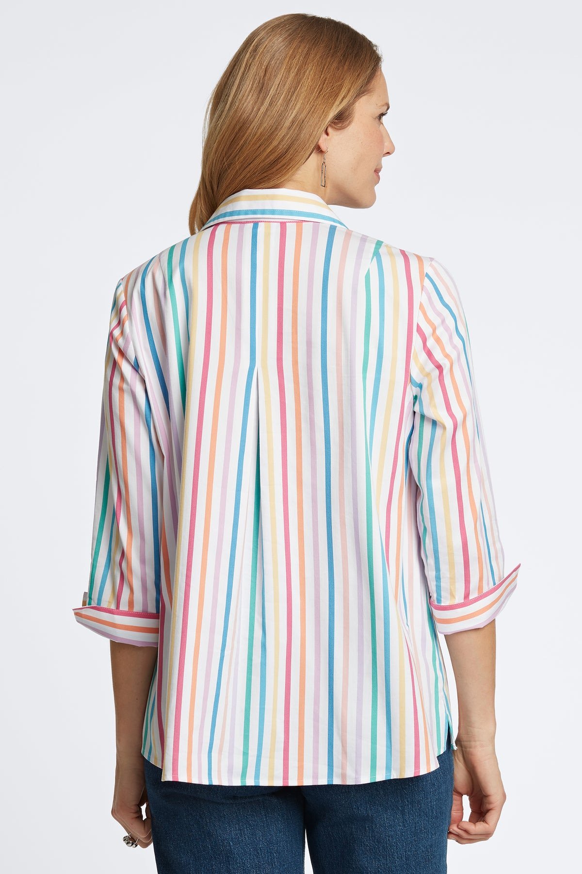 Agnes No Iron Rainbow Stripe Popover Shirt