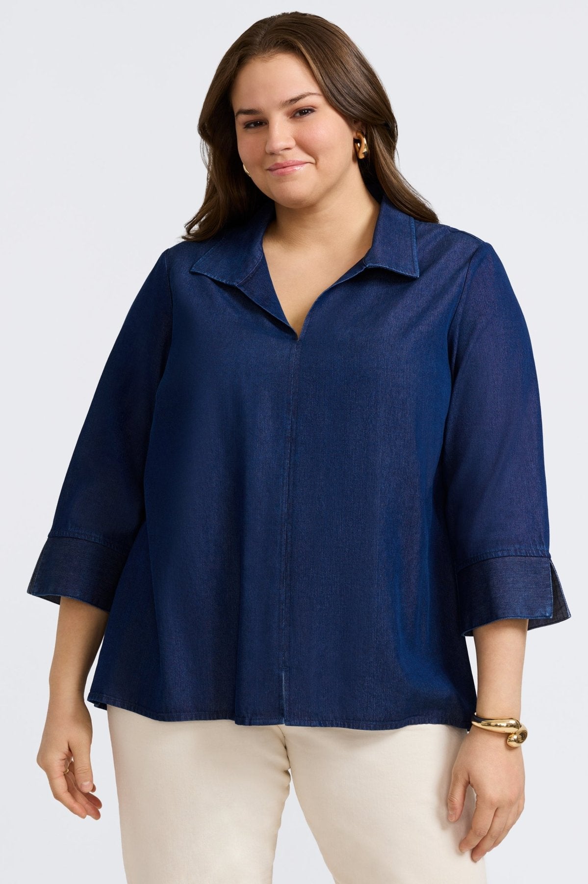 Agnes Plus Tencel® Denim 3/4 Sleeve Popover Shirt
