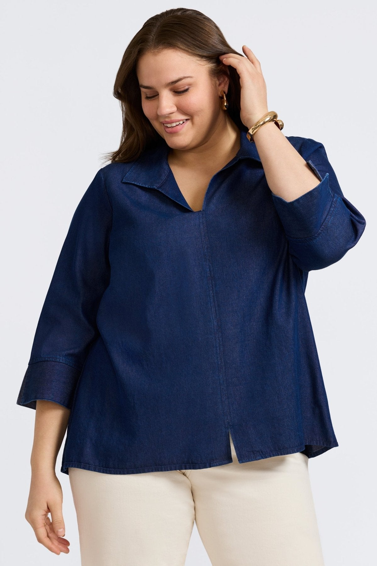 Agnes Plus Tencel® Denim 3/4 Sleeve Popover Shirt
