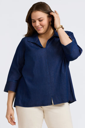 Agnes Plus Tencel® Denim 3/4 Sleeve Popover Shirt
