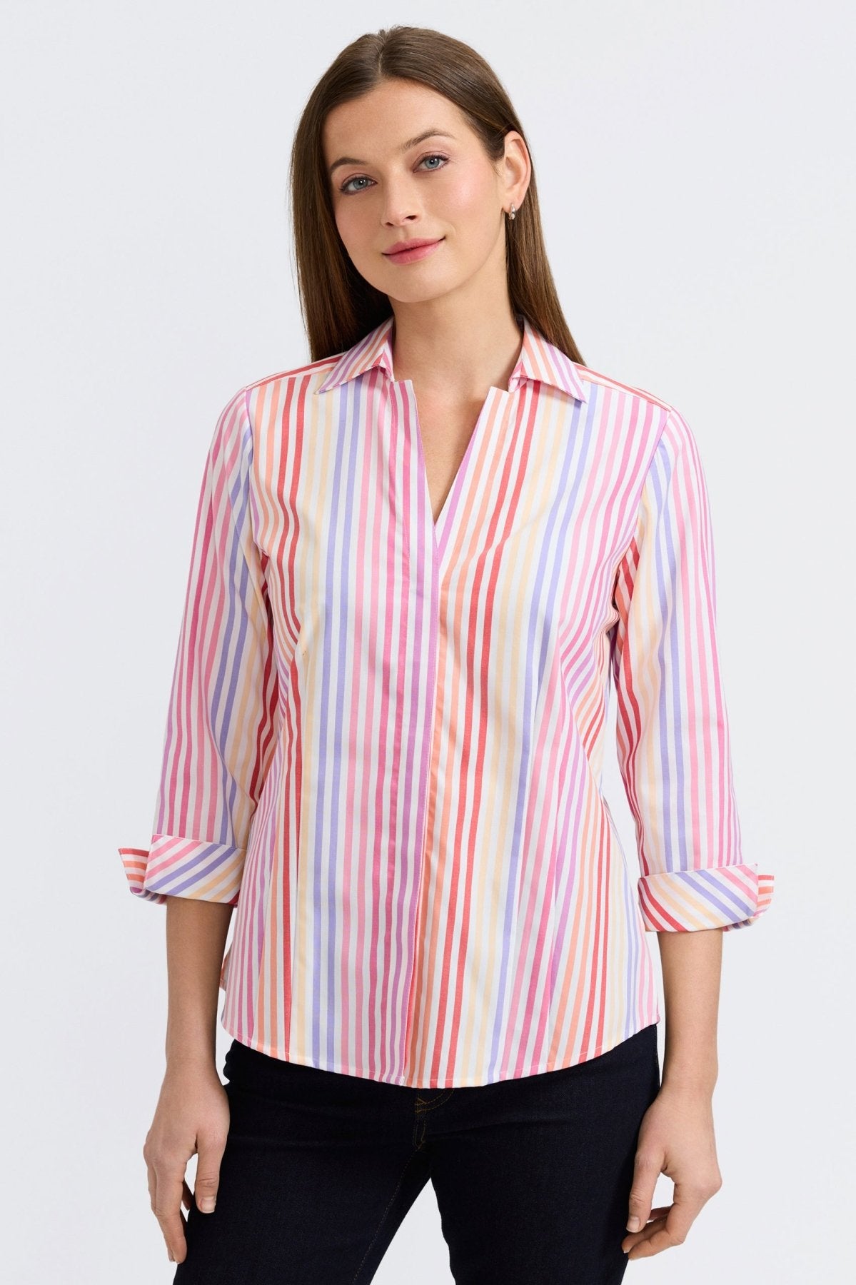 Taylor No Iron Pinpoint Sunset Ombré Stripe 3/4 Sleeve Shirt