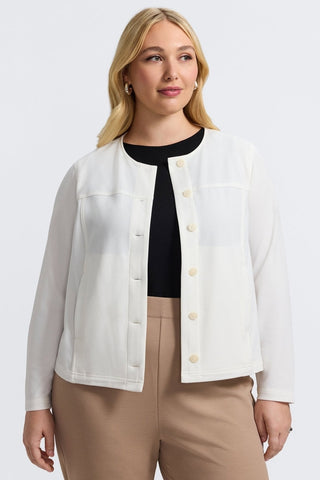 Front view of the Valerie Plus Knit Crepe Long Sleeve Jacket showing off it's everyday wearability  #color_ecru