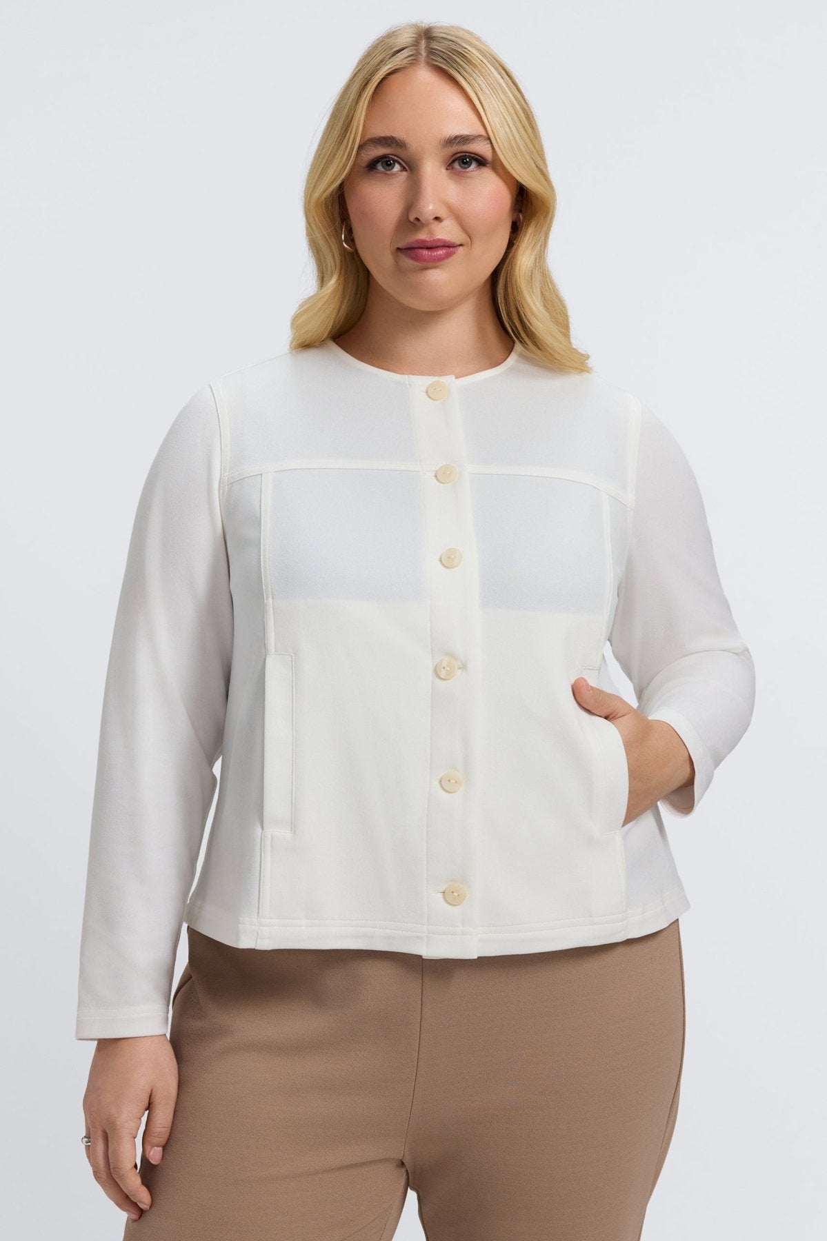 Valerie Plus Knit Crepe Long Sleeve Jacket