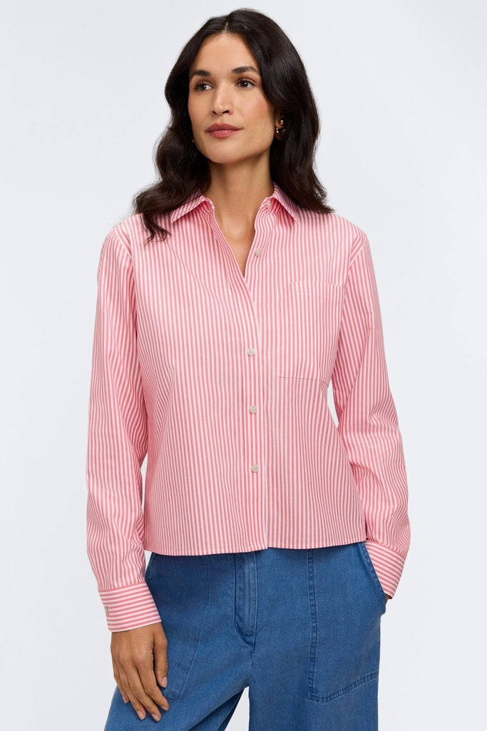Jodie no iron pinpoint stripe long sleeve short shirt in #color_coral reef pinpoint stripe