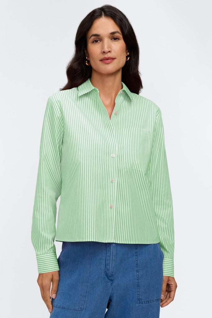 Jodie no iron pinpoint stripe long sleeve short shirt in #color_mojito pinpoint stripe