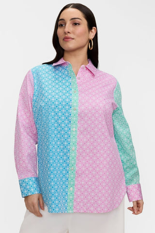Meghan Plus Geo Lattice Colorblock Long Sleeve Shirt