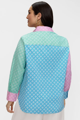 Meghan Plus Geo Lattice Colorblock Long Sleeve Shirt