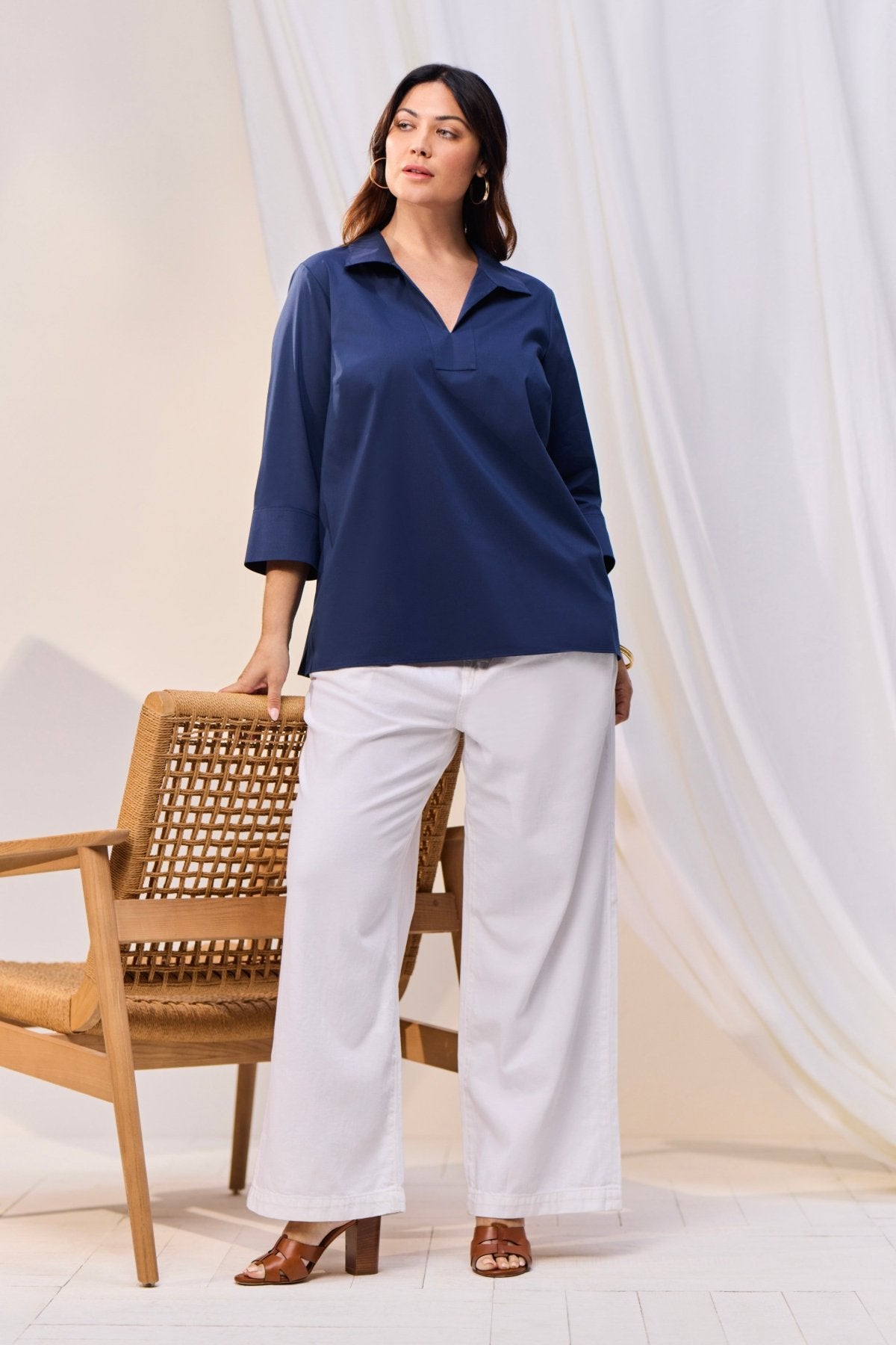 Julia Plus No Iron Stretch Cotton 3/4 Sleeve Popover Shirt