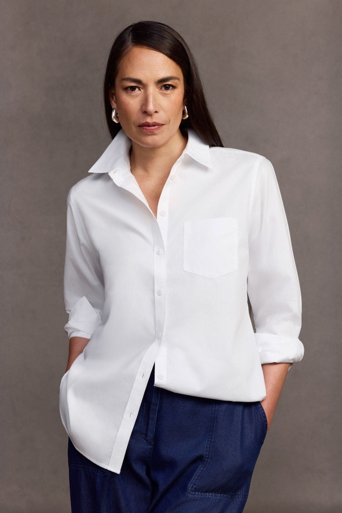 Boyfriend No Iron Pinpoint Long Sleeve Tunic
