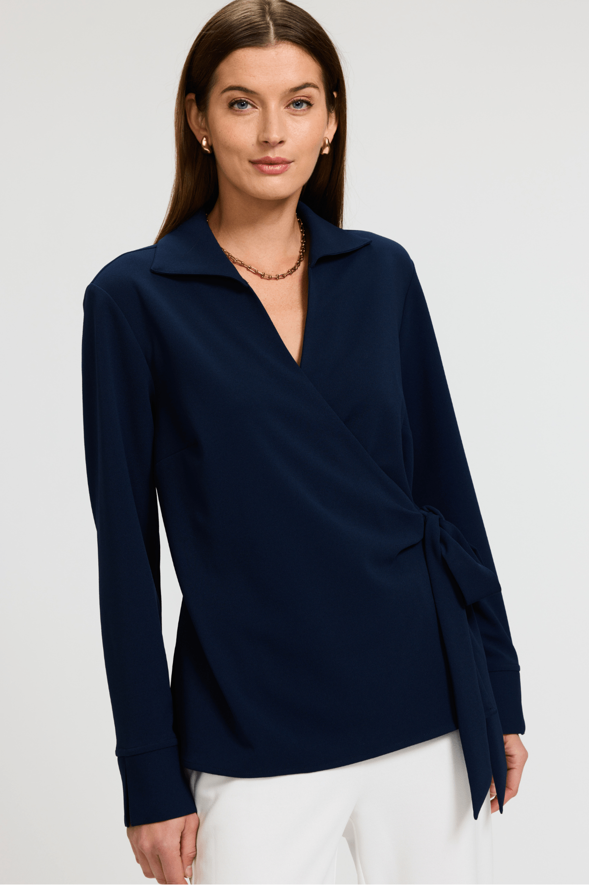 Rosie Knit Crepe Wrap Long Sleeve Shirt