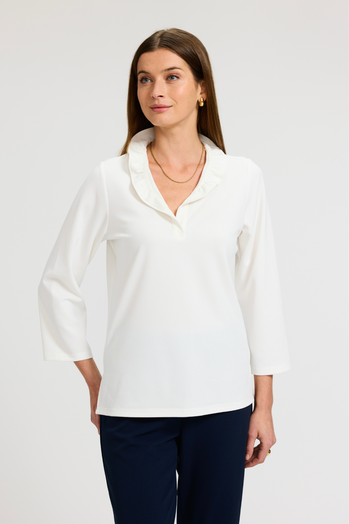 Tammy Knit Crepe 3/4 Sleeve Popover Shirt