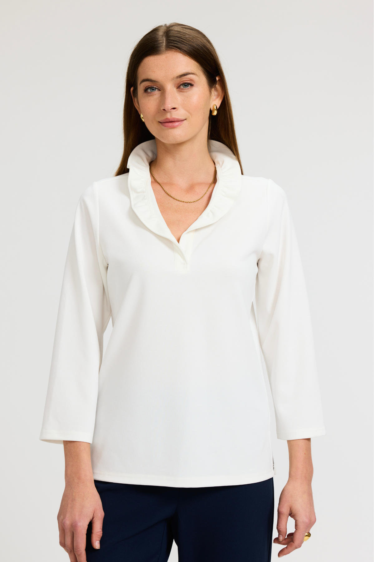 Tammy Knit Crepe 3/4 Sleeve Popover Shirt