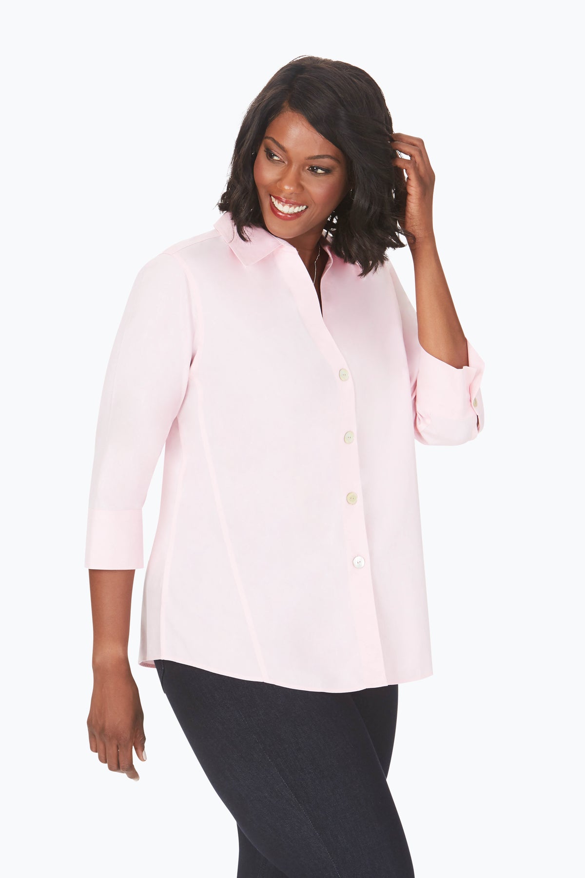 Paityn Plus Essential Pinpoint Non-Iron Shirt #color_chambray pink